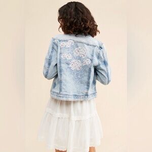 Driftwood Floral Embroidered Denim Crop Jacket